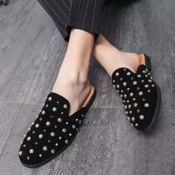 European Station Men Half Slippers Men s Summer Trendy Fashion One Step Indoor Casual Shoes British Style Size 38-44 Men Slippe 38