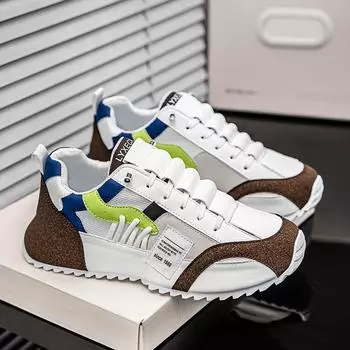 European station men s shoes 2024 new autumn breathable large size sports and leisure shoes inner height increase dad shoes men 41 белый