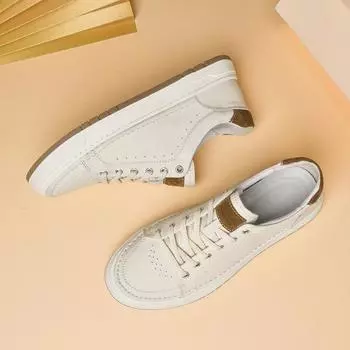 European station men s shoes 2025 new summer fashion breathable sports board shoes high sense white height casual shoes 38 бежевый