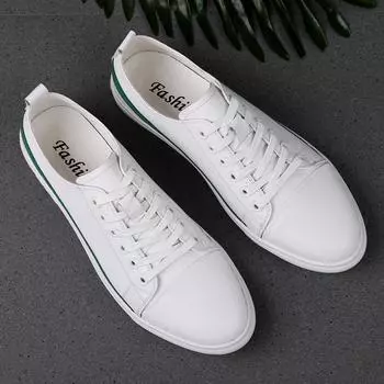 European station men s shoes 2025 summer new men s leather waterproof board shoes trendy brand flat bottom wear-resistant little white casual shoes 37 чёрный