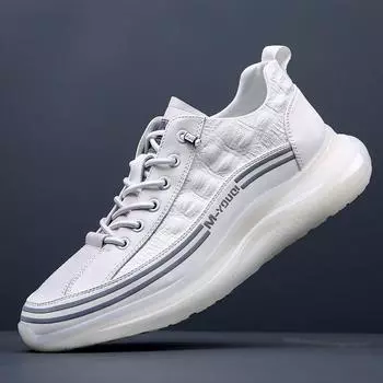 European station men s shoes genuine leather 2024 new spring breathable men s sports and leisure shoes trendy brand versatile white shoes 38 белый