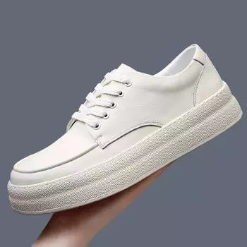 European station men s shoes platform casual leather shoes trendy brand versatile leather 2025 new spring breathable men s white shoes 38 чёрный