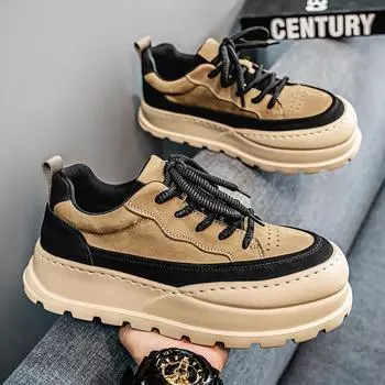 European station men s shoes spring leather surface retro platform sports big head board shoes high sense niche non-slip casual tide shoes 39 верблюд