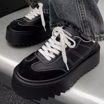 European Station niche design increases the height by 6 cm, versatile cowhide casual sports shoes, thick-soled muffin board shoes, men s tide 37 чёрный