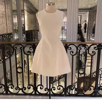European Station Niche round Neck Sleeveless Dress Cotton Blend White S