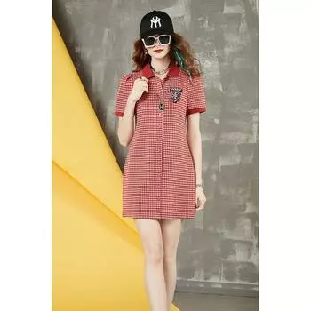 European Station Summer Fashion Dress Gingham Short Sleeve