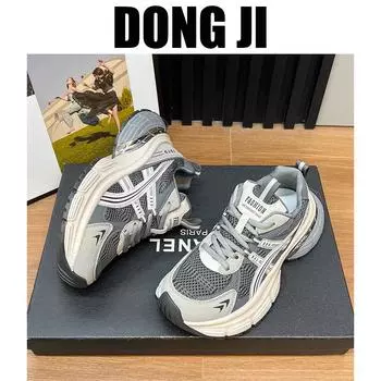 European station thick-soled heightening dad shoes women s early spring 2025 new leather mesh breathable casual sports women s shoes 35 серый