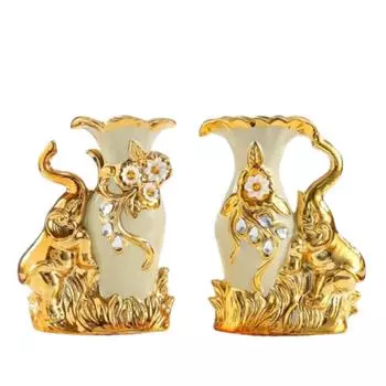 European Style Elephant Vase Modern Flower Container Flower Holder Ceramic Gold Vase Entrance Elephant