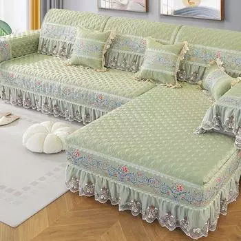 European-Style Non Slip Combination Sofa Cover All-Inclusive Universal Fabric Sofia-light green 70*70+17 skirt