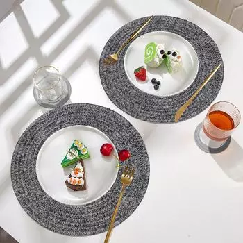 European-style Round Woven PVC Dining Table Mat Hotel Western Restaurant Mats Round Bowl Coaster Thermal Insulation Mat 38cm-1pc чёрный