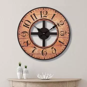 European Style Wooden Wall Clock 13inch Mute Does Not Tick Decorative Clock Round Silent for School Kitchen Office