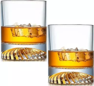 European Twist Old Fashioned Rock Glass Stylish Whiskey Glass Dinner Drink Whiskey Shochu of [Morning Place] (Set 2)