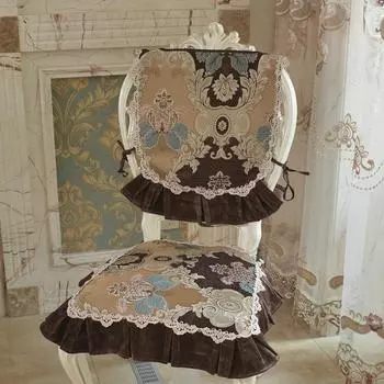 European Vintage Curry Chair Cushion Rectangle Round Chair Seat Cushion Cover Jacquard Chair Back Waistcoat Set 1 set бежевый