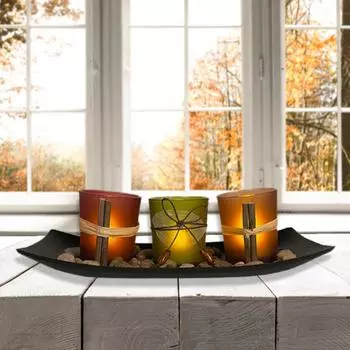 European wooden glass set leaves black hollow wax stand led electronic candle holder ornaments ins style wedding QBZT-01A with electronic candle