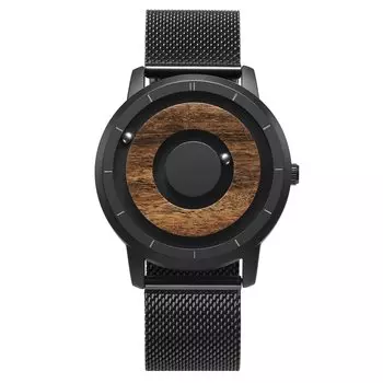 [EUTOUR] Деревянные магнитные часы мужские часы модные спортивные кварцевые часы черный циферблат черный браслет из нержавеющей стали сетчатый ремень