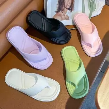 EVA Flip Flops Women s Summer New Home Indoor and Outdoor Wear Anti slip Simple Candy Colored Soft Soled Beach Shoes 36-37 чёрный