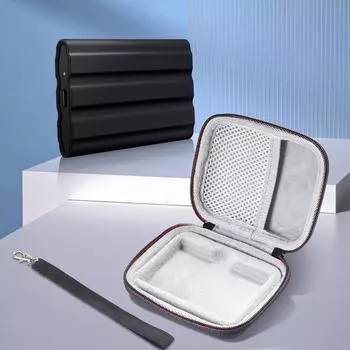 EVA Hard Drive Case Shockproof Protective Travel Case with Mesh Bag&Hand Strap for Samsung T7 Shield/T9 4TB/2TB/1TB Portable SSD синий