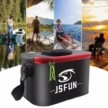 EVA Live Fish Bucket with Side Pockets and Zipper Collapsible Fish Protection Bucket Breathable Net Top Cover for Travel Camping