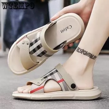 EVA Slides Летние мужские простые модные сандалии Верхняя одежда Нескользящие тапочки с мягкой подошвой и защитой от запаха Повседневные спортивные пляжные тапочки на открытом воздухе 40 хаки