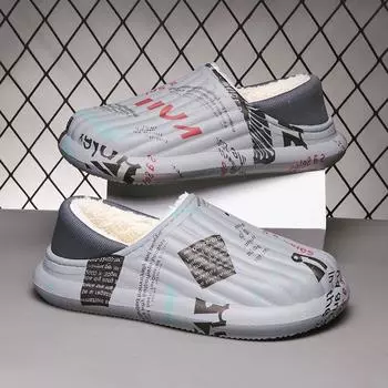 Тапочки Eva Slipper мужские хлопковые зимние домашние тапочки на платформе мягкие удобные новые модные дышащие теплые плюшевые повседневные туфли 36 чёрный