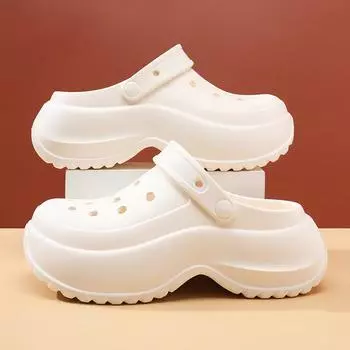 EVA thick-soled hole shoes heighten women s summer outer slippers, wear-resistant, non-smelly feet, non-slip garden shoes 35-36 белый