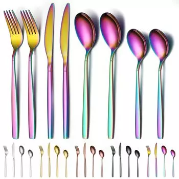 Evanda Dinner Cutlery 4 8 предметов Нержавеющая титановая посуда для посудомоечной машины для 2 человек Набор кухонных принадлежностей, Rainbow, типы, набор, нож, вилка, ложка,