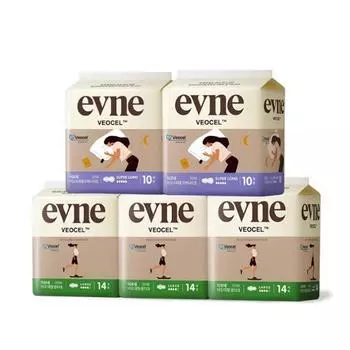 Evene Bio Большие гигиенические прокладки 14P * 3 упаковки + Супер Длинные ночные 10P * 2 упаковки, корейские женские товары