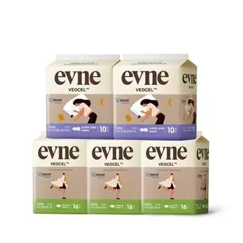 Evene Veocell Medium гигиенические прокладки 16 шт. x 3 упаковки + Super Long Overnight 10 шт. x 2 упаковки, корейские женские продукты