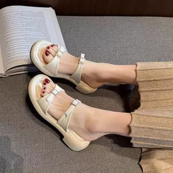 Evening breeze gentle slippers women s 2025 summer new French silver sandals seaside beach thick heel rhinestone women s shoes 35