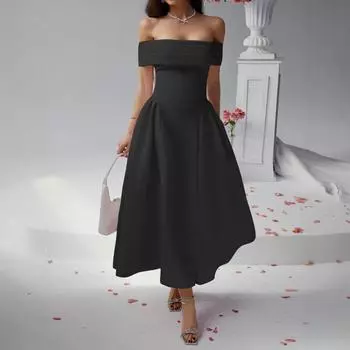 Evening DressOne-shoulder Wraparound Dress Women s Spring and Summer Dress S темно-синий