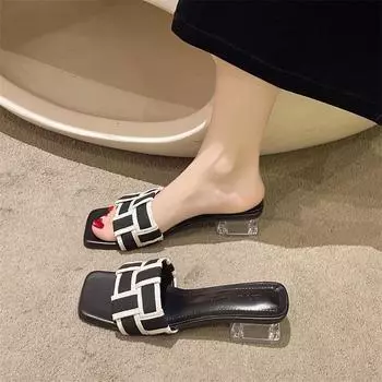 Evening wind color matching half slippers women s summer wear 2025 new Korean version temperament fairy style thick heel sandals 35