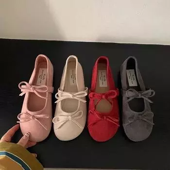 Evening wind flats, ballet shoes, French bow Mary Jane shoes, early spring women s shoes with skirts, soft soles, red single shoes 35 красный