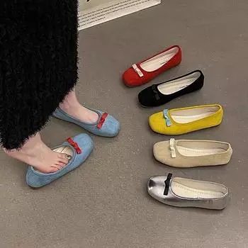 Evening wind shallow mouth single shoes women s ballet shoes 2025 new flat-soled Doudou shoes one pedal lazy grandma shoes 35 чёрный