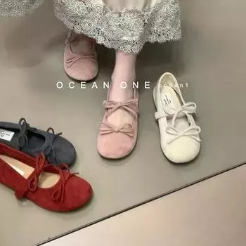 Evening wind shoes flat shoes ballet shoes French bow Mary Jane shoes early spring women s shoes with skirts soft soles single shoes 35 розовый