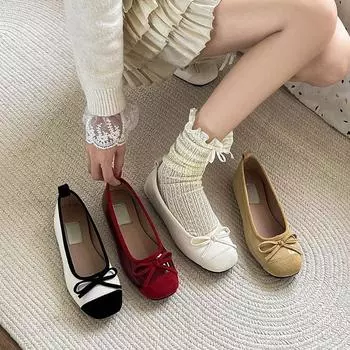 Evening wind shoes French bow small single shoes flat ballet shoes 2025 early spring new soft-soled women s shoes ladyshoes 35 красный