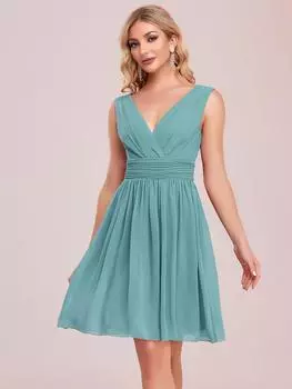 Ever-Pretty женские летние шифоновые коктейльные платья без рукавов длиной до колена с V-образным вырезом и рюшами 3XL розовый