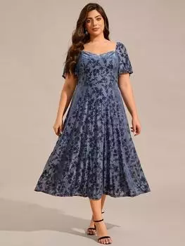 Ever-Pretty женские платья больших размеров с изысканным квадратным вырезом длиной до колена для гостей свадьбы с жаккардовым декором 4XL чёрный