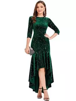 Ever-Pretty женское бархатное платье русалки с рукавами 3/4, великолепное вечернее платье больших размеров S темно-зеленого