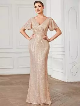 Ever-Pretty женское плиссированное свадебное платье с короткими рукавами и ампирной талией S розового золота