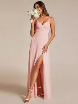 Ever-Pretty женское шифоновое платье подружки невесты трапециевидного силуэта без рукавов на тонких бретельках с высоким разрезом XL бордовый