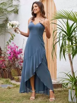 Ever-Pretty женское шикарное платье для подружки невесты длиной миди без рукавов из шифона с асимметричным подолом и листом лотоса M военно-воздушные силы синий