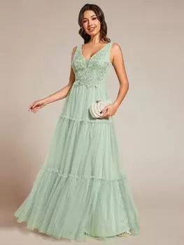 Ever-Pretty женское вечернее платье из тюля без рукавов с v-образным вырезом и прозрачной аппликацией S мятный зеленый