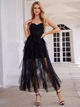 Ever-Pretty женское вечернее платье из тюля без рукавов с корсетом в форме сердца на тонких бретельках и прозрачное XS белый