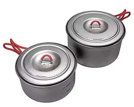 Evernew Titanium Lightweight Camping Pot w/Folding Handle Set, 900 & 1300