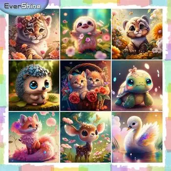 EverShine 5D DIY Алмазная картина Тигр Кошка Стразы Картины Мозаика Животное Набор для вышивки крестом Вышивка Мультфильм Наклейки на стену Full Round 20x20CM