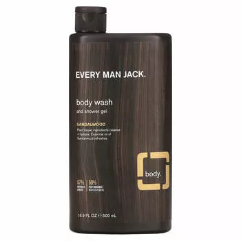 Every Man Jack, гель для душа и гель для душа, сандаловое дерево, 16,9 жидких унций (500 мл)
