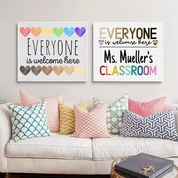 Everyone Is Welcome Here Inclusive Classroom Prints Poster Kids Wall Art Friendship Canvas Painting Classroom Nursery Decoration 21x30cm No Framed