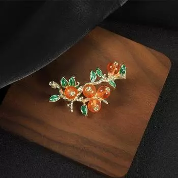 Everything Ruyi Glazed Persimmon Brooch Retro Chinese Style Temperament High-end Suit Pin Accessories Female Persimmon Ruyi