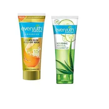 Everyuth Advanced Golden Glow Peel-off Mask, 90 г и Питательный гель с алоэ вера и огурцом, 100 г,