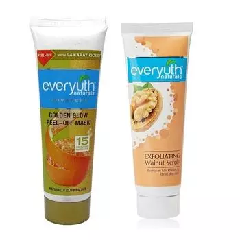 Everyuth Advanced Golden Glow Peel-off Mask, 90 г и отшелушивающий скраб с грецким орехом, 50 г, комбинированная упаковка